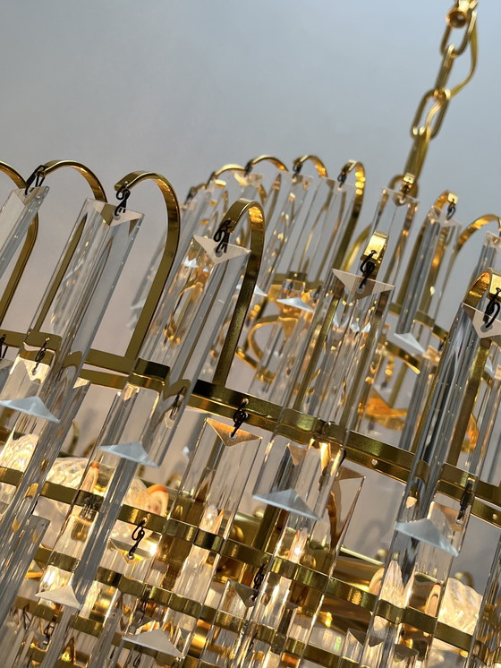 Image 1 of Set Of 2 Large Size Hand Cut Crystal Chandeliers 1970s Mid - Century Style