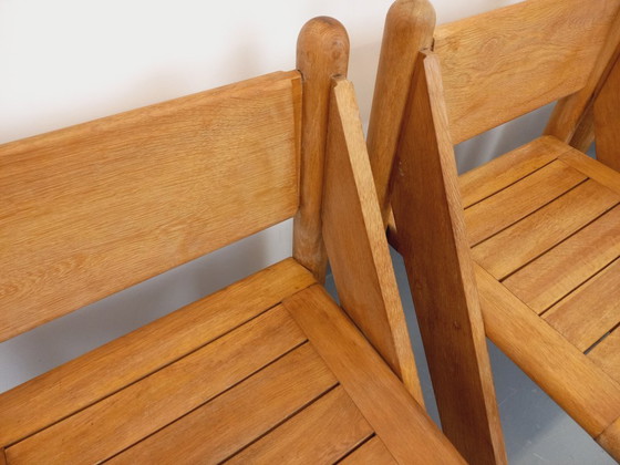 Image 1 of Exceptional suite of a large rectangular table and 4 vintage Brutalist chairs in solid oak from the 60s