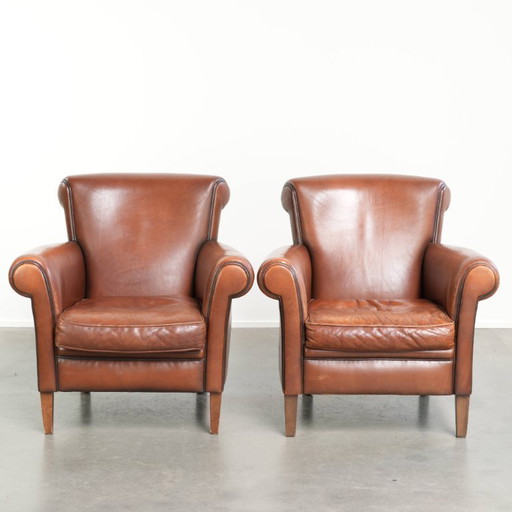 2x comfortabele schapenleren armchairs met een tijdloze uitstraling en goed zitcomfort – fauteuils, Leather