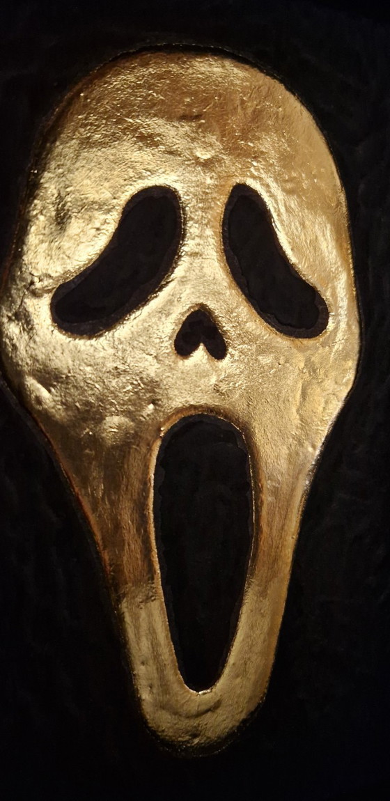 Image 1 of Masque Scream en or 23 carats, cadre doré, édition limitée années 80