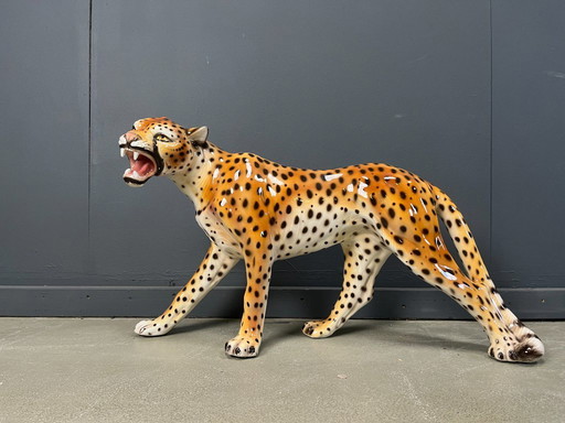 Large italian ceramic leopard statue, 1960s