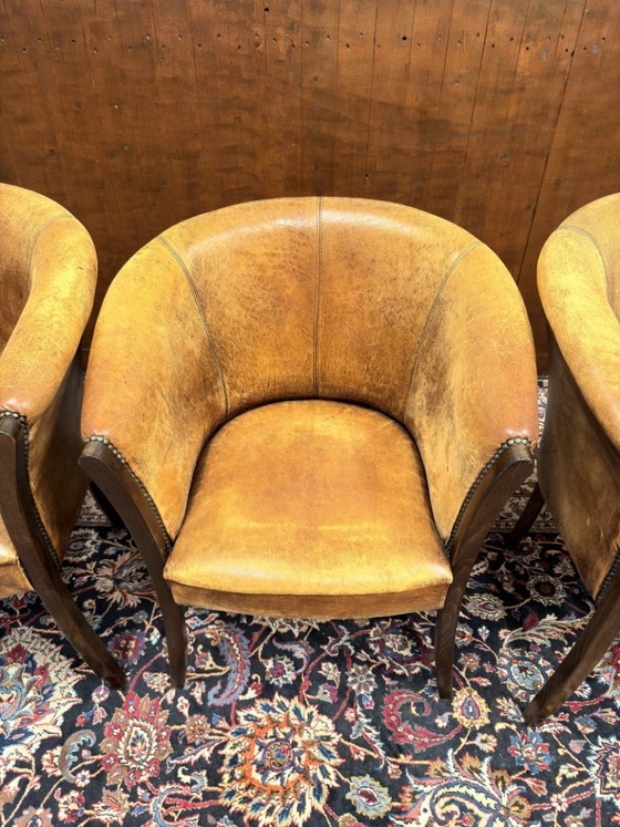 Set Klassiek Engelse Schaap Lederen Stoelen – Fauteuils, Leather, Wood (photo 6 of 12)