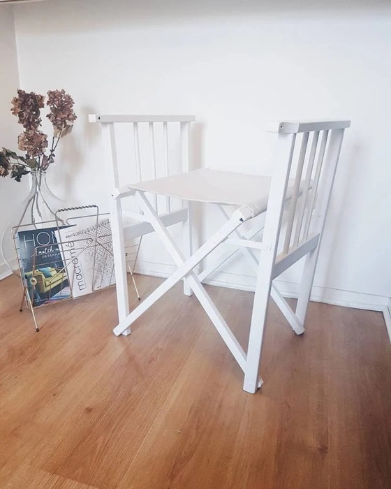 Sedia pieghevole vintage in legno bianco – Sedie e poltrone, Wood, Cotton (photo 3 of 8)