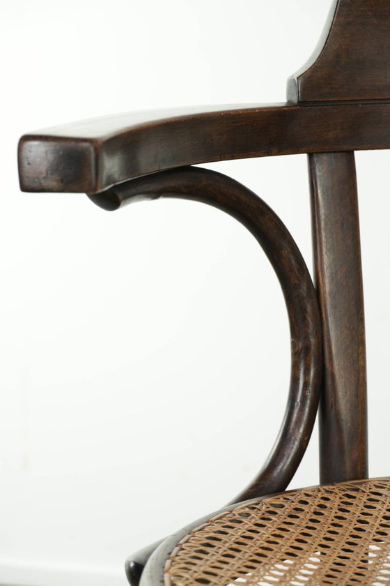 Image 1 of Chaise d'appoint/de salle à manger/de café Cosmos vintage originale en toile, avec un bois élégamment courbé dans le style Thone