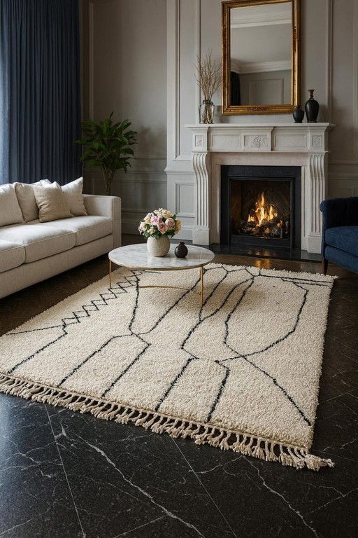 Tapis marocain blanc décoré 200cmx300cm 