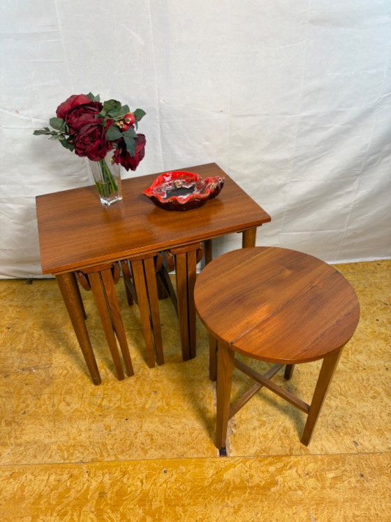 Image 1 of Mid-Century Retro Vintage Teak Nest of Tables by Poul Hundevad 1960  Iconic Danish Design • Space-Saving • Decorative & Function