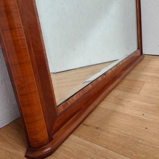 Image 1 of Antique mahogany facet-cut mirror, country-style mantel mirror with brass details.