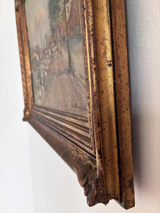 Image 1 of Pintura al óleo original de época que representa un puerto escandinavo.
