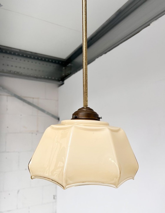 Image 1 of Curved glass Art Deco pendant lamp, 1930s