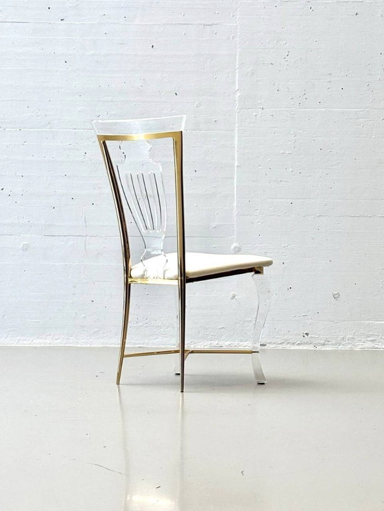 Image 1 of Set: 6 sedie in vetro acrilico con dettagli in ottone di Vereinigte Werkstätten, anni '80