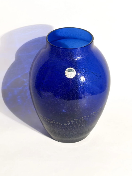 Blue Murano Glass Vase with Silver Inserts, The Glass of the Doges, 1980s (photo 3 of 7)