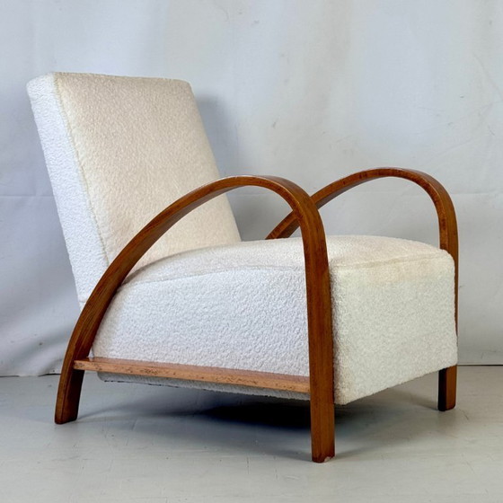 Image 1 of Paar französische Art-Déco-Sessel mit weißem Bouclé-Stoff, 1930er Jahre