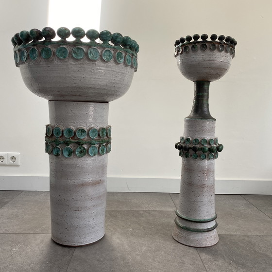 Image 1 of Paire unique de vases de sol en céramique faits à la main - style lave grasse - vers 1960/70