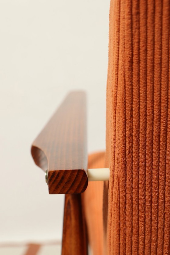 Image 1 of Vintage fauteuil papaya oranje ribfluweel Mid Century Modern ontwerp door H.Lis