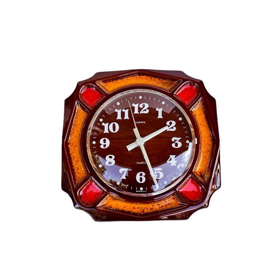 Image 1 of Horloge murale de cuisine Europe, Allemagne, 1970. Cadre rétro vintage en céramique