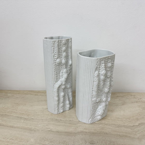 Image 1 of Martin Freyer for Rosenthal Bisque Relief Azu Vase Op Art 1970s