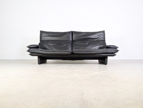 Image 1 of Vintage Italian 2-seater design sofa, black leather, 1980s