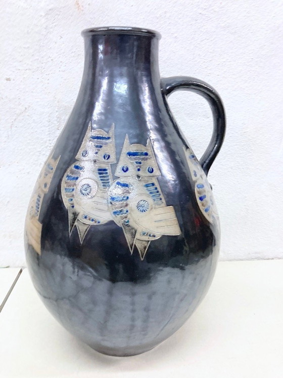 Image 1 of Large floor vase pottery Mühlendyck 1990 owl decoration
