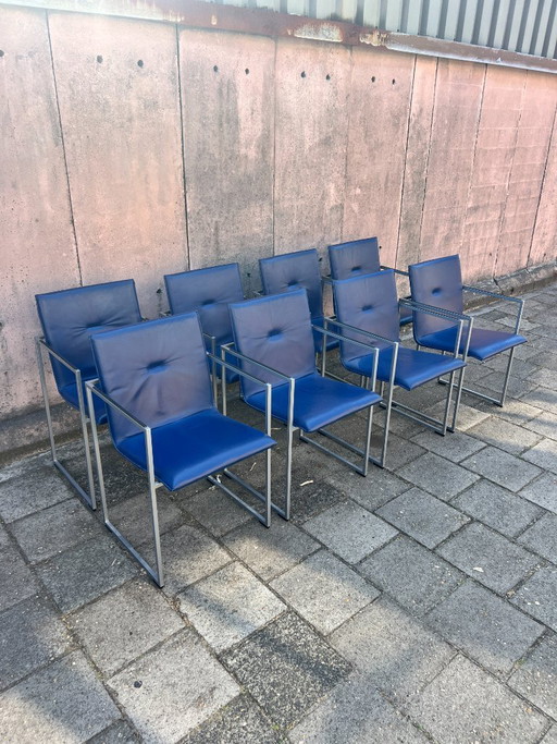 8 sillas de comedor Arco Frame / Cuero azul / Burkhard Vogtherr