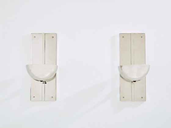 Image 1 of Claude Parent modernist nickel steel wall lights 1992 