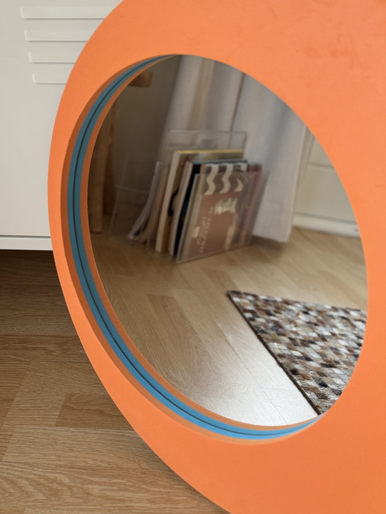 Image 1 of Vintage IKEA Horten spiegel oranje blauw - Space Age design - 60 cm - jaren 90