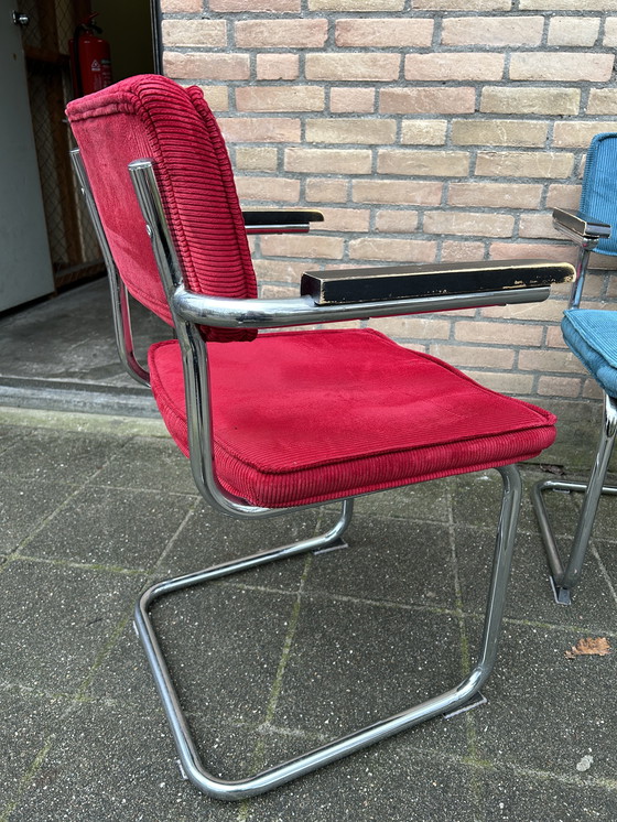 Image 1 of 4 sedie in tessuto a coste con struttura tubolare cromata