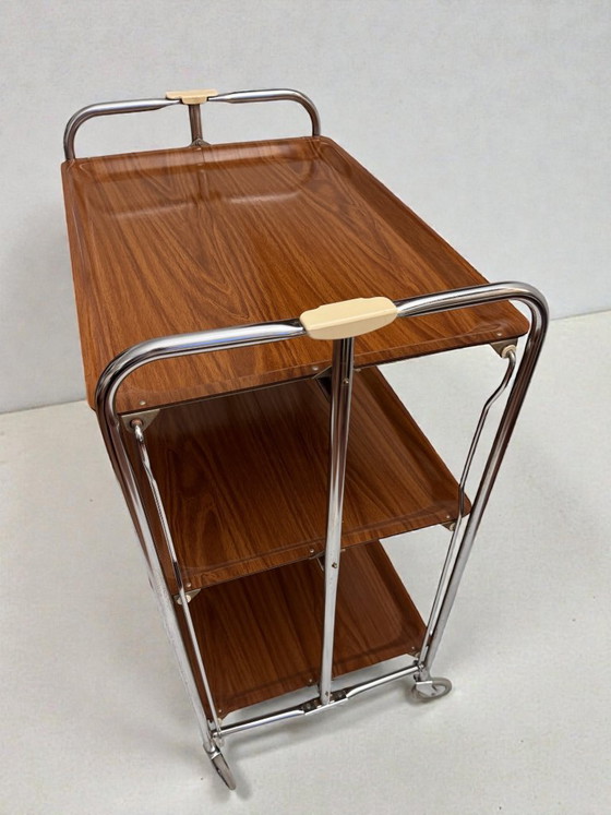 Image 1 of Raro carrello bar pieghevole a 3 livelli Bremshey Gerlinol Dinett – Germania anni '70