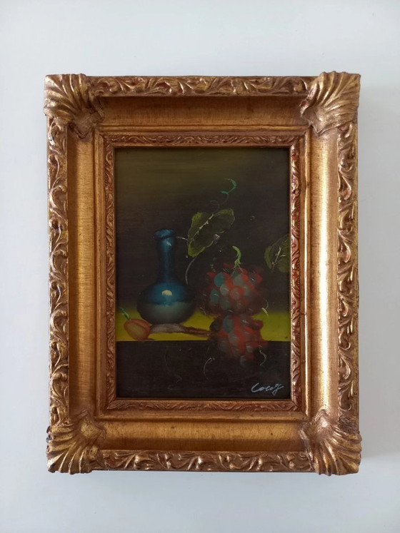 Image 1 of ORIGINAL Ölgemälde auf Karton inkl. Rahmen | Stillleben/Weintrauben | Signiert