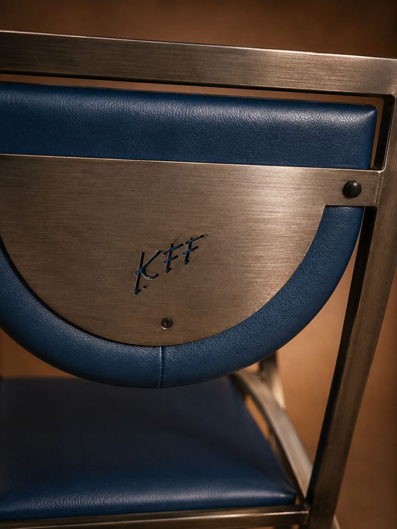 Originele KFF designstoelen – vintage jaren 80 – gekleurde set – Eetkamerstoelen, Leather, Metal (photo 8 of 8)