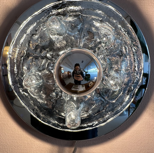 1970s Italian Wall Lamp in Chrome and Sculptural Glass