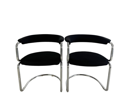 Lot de 2 chaises Bauhaus à piétement luge Chrome Midcentury Vintage