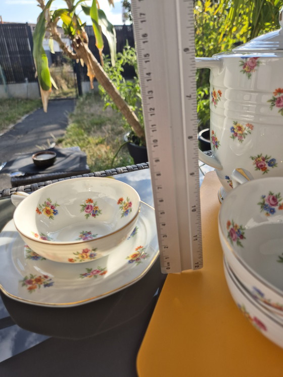 Image 1 of ULIM Limoges theeservies - années 50/60 - Bloemenporselein in landelijke stijl