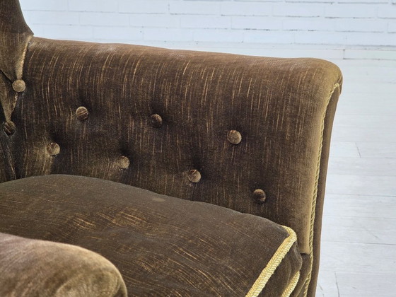 Image 1 of Anni '50, poltrona scandinava, velluto verde per mobili, legno di frassino.