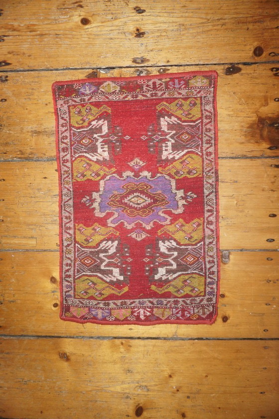 Image 1 of vintage turkish anatolian rug * red tribal rug * small area rug * geometric wool rug * boho floor mat