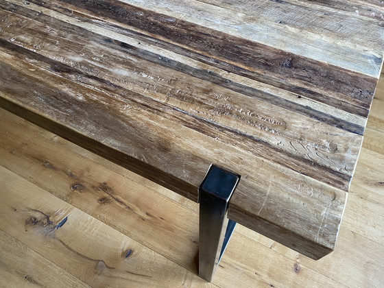 Image 1 of Table Eikenhouten avec cadre en acier à acheter
