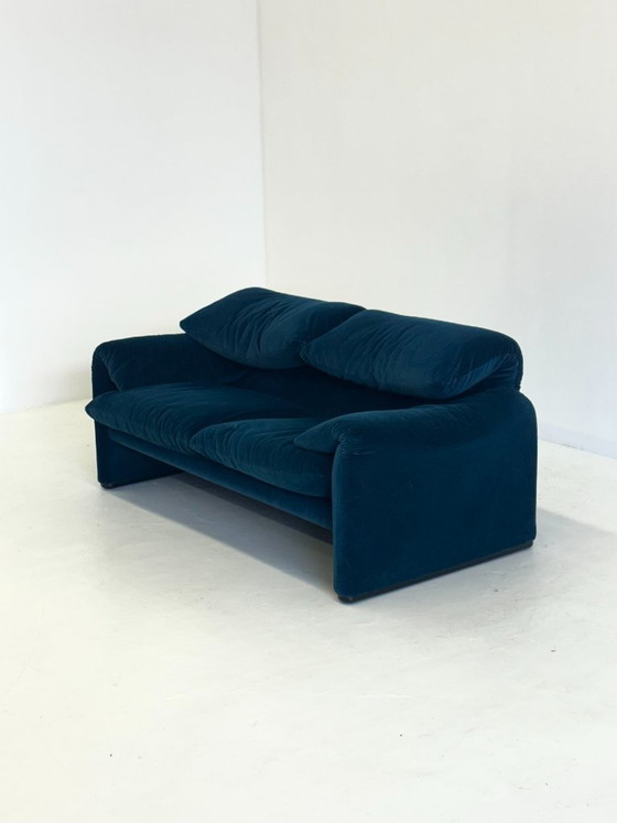 Image 1 of Divano 2 posti Cassina Maralunga a righe verde-blu di Vico Magistretti