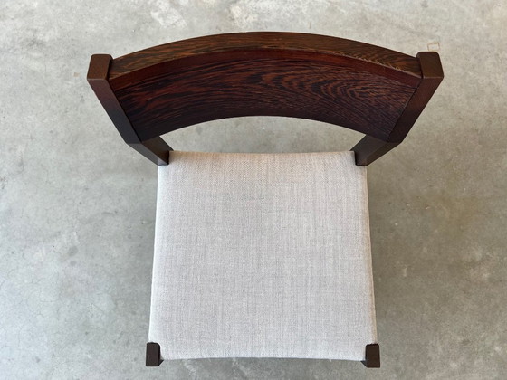 6x Sedie da pranzo Mid-Century / Brutaliste restaurate e rivestite – Legno, Lana (photo 9 of 18)
