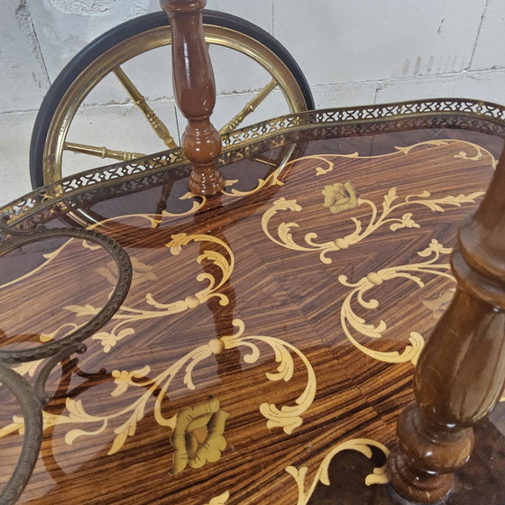 Vintage Italian Bar Cart (inlay work) romantic, Brass, Wood, Brown (photo 7 of 15)
