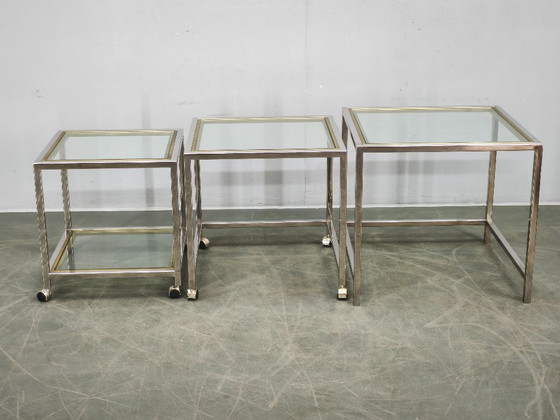 1970s Italian Chrome, Brass and Glass Nesting Tables, Set of Three – Side tables (photo 18 of 20)