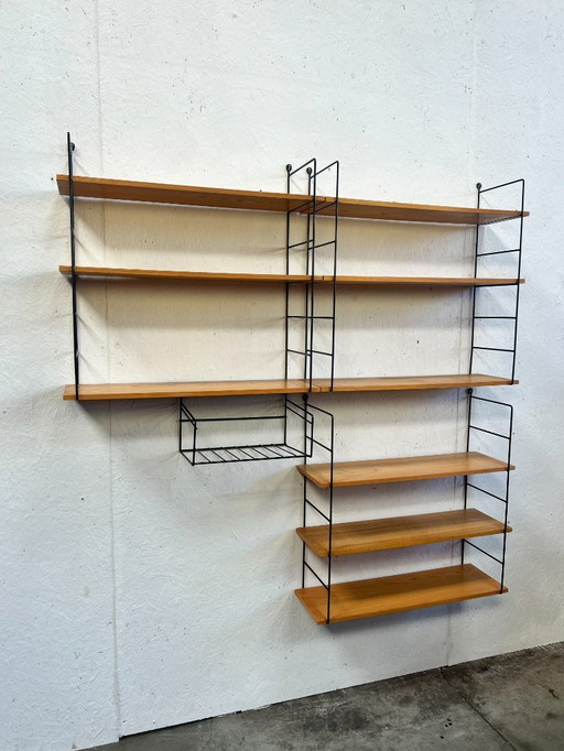 Étagère murale vintage en hêtre / système mural modulaire, Allemagne années 1970