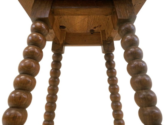 Image 1 of Rustic French Bobbin Plant Stand with Turned Legs