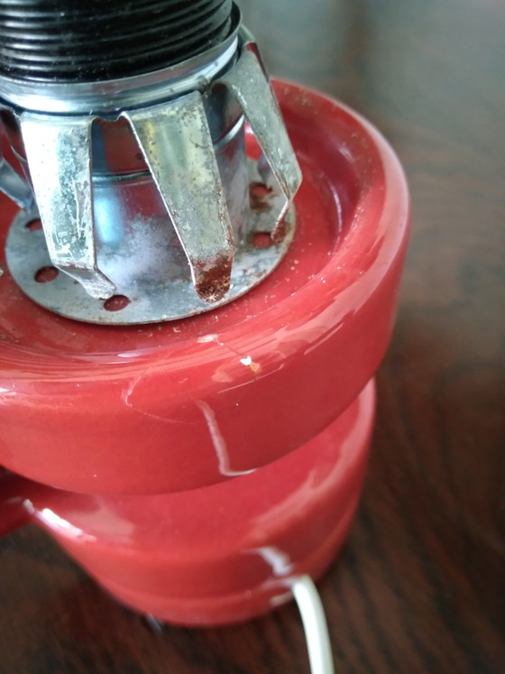 Image 1 of Space Age table lamp, red ceramic and bubble glass