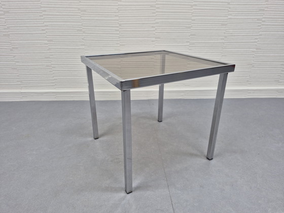 Image 1 of Chroom buisframe bijzettafel. Vintage salontafel, rookglas.