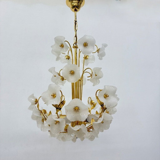 Mid-century chandelier with glass flowers , 1970s