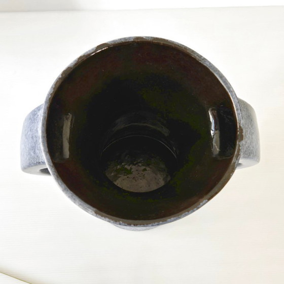 Image 1 of IMPORTANT VINTAGE 1950 VASE WITH 2 HANDLES, RED & YELLOW CERAMIC, 50S ROCKABILLY