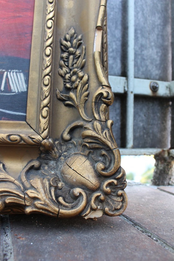 Image 1 of Lady Smoking in Art Nouveau Style, 1950s, Oil Painting, Framed