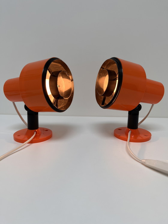Image 1 of Set of vintage Swedish ‘Space Age’ spotlights in vibrant orange