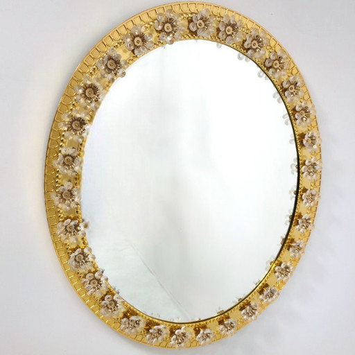 Palwa mirror 1960s, gilded with crystal flowers