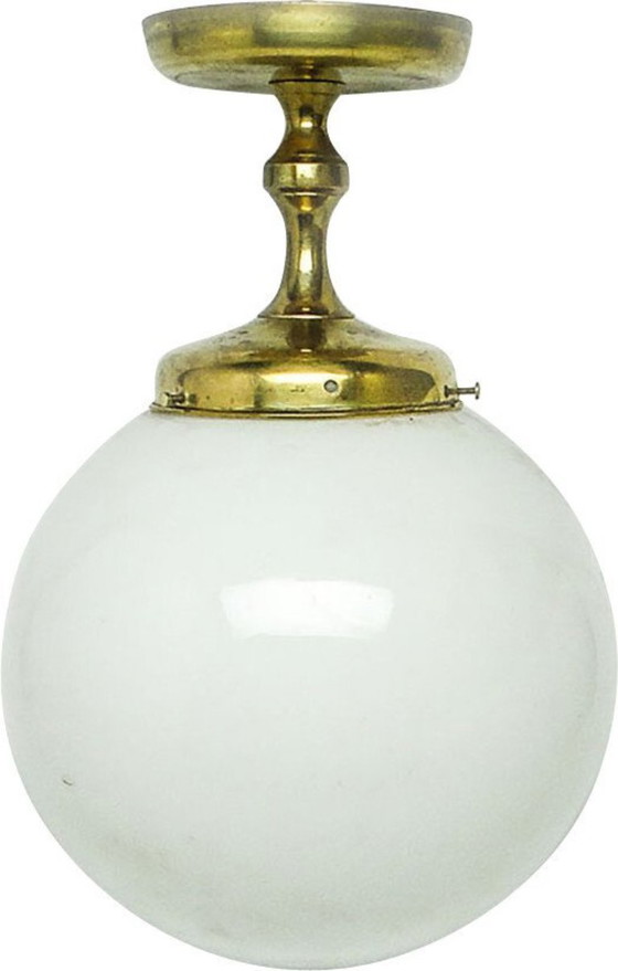Art Deco Industrial Brass And Glass Pendant Lamp, Poland, 1950s (photo 9 of 18)