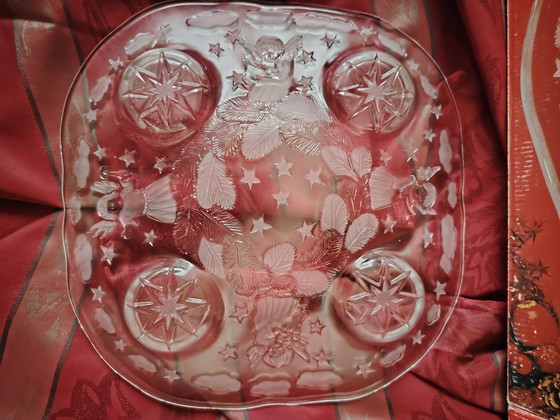 Image 1 of Walther vintage glazen Adventsbord, satijnen waxinelichthouder Kerstmis